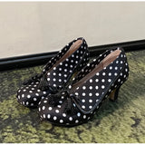 MQTIME  -  Vintage Lapel Design Polka Dot Women Pumps Fashion Bowknot Tassel Horsehair High heels Spring Autumn Female Chunky Modern Shoes