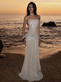  MQTIME  -  Fashion Chic Sequin Dress Women Sexy Sleeveless Patchwork Zipper Beach Vacation Birthday Party Club Stretch Bodycon