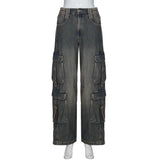 MQTIME - Denim Button Pockets Zipper High Waist Long Women'S Pants Jeans Autumn Winter New Wholesale Solid Y2K Streetwear Clothing