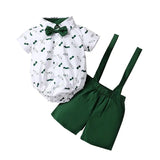 MQTIME  -  Summer Baby Boys Costumes Short Sleeve Bodysuit with Bow + Suspender Pants Wedding Parties Festivals Gentleman Clothing