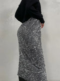 Mqtime High Waist Sequin Split Long Skirt For Women Slim Glitter Patchwork Fashion Elegant Streetwear Ladies Sparkle Maxi Skirt