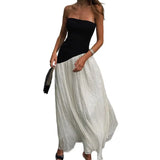 MQTIME  -  Spring/summer New Fashion Temperament Slim Dress Contrasting French Elegant Long Skirt A-line Skirt
