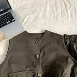 MQTIME  -  Boys Suit Spring and Summer New Childrens Clothes Boys Baby Western Loose Mori Vest Pants Two-piece Set Simple Daily