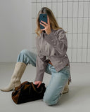 MQTIME  -  French Vintage Khaki Collar Jacket Women 2025 Autumn Winter Suede Waist Long Sleeve Wrinkle Coat