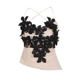 MQTIME  -  Sexy Niche Socialite Style Top 2025 Summer New Mesh Splicing Three-dimensional Flower Backless Camisole for Women