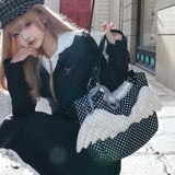  MQTIME  -  Y2K Reversible Angel Wing Polka Dot Tote Bag Baddie Girls Edgy Cute Sweet Shoulder Bag, Women Large Lightweight Canvas Handbag