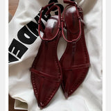 MQTIME  -  New Temperament Wedge Heel Pointed Personalized High Heels One-word Thin Strap Open-toe Buckle Sandals Women