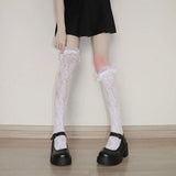  MQTIME  - Subculture Harajuku Sheer Mesh Thigh High Stockings Girai Kei Lace Trim Over Knee Socks Gothic Sweet Lolita Socks