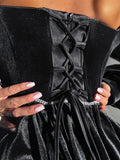 MQTIME  -  Sexy Velvet Strapless Short Party Dress Women Off Shoulder Long Sleeve Bandage Dresses 2025 Autumn New Lady Christmas Vestidos