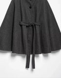 MQTIME  -  Solid Stand Collar Cape Coats Women Casual Batwing Sleeves Button Front Belted Waist Loose Poncho Outerwear Lady Daily Wear New