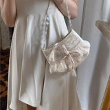 MQTIME  -  Lolita Lace Sweet Handbag Women Vintage Fairycore Aesthetic Bow Chic Shoulder Bags Purse Female Retro Underarm Bag Bolso