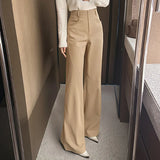 MQTIME  -  Spring Autumn Fashion High Waist Leg Trousers Women Solid Wide Leg Trousers Casual Elegant Commute High Waisted Flared Trousers