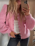  MQTIME  -  New Solid Pearl Buttons Wool Knit Pink Soft Sweater Cardigan Autumn Women's Sweater Casual Knitwear Jacket Elegant Party Tops