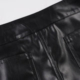 MQTIME  -  Faux Leather Mini Shorts Women Black Button Detail Zipper Pockets Low Rise Casual Going Out Club Party Night Out Outfit