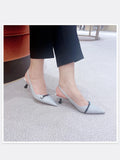 MQTIME  -  Mesh Pearl Toe Sandals Summer New Pointed Toe Stiletto Back Strap Heels
