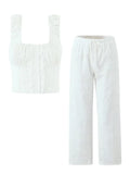 MQTIME  -  Hollow Out Cotton Women's 2 Pieces Set White Summer Pants Set Embroidery Top Pants Suit Matching Set Beach Casual Pants
