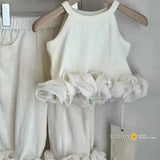 MQTIME  -  Summer 3-8Y Children Girls Outfits 3D Flower Bud Summer Set for Naughty Kids Babys Girls Tank Tops Pants Two-Piece Suits