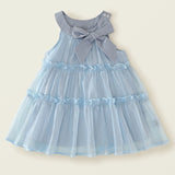 MQTIME  -  Summer Luxury Girls Dress Korean Fashion Mesh Bow Sleeveless Cute Blue Princess Baby Dresses Boutique Kids Clothing BC2113