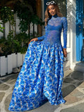  MQTIME  -  Colorful Sexy Mesh Patchwork Dress Women Irregular Print Elegant Beach Vacation Birthday Stretch Skinny Maxi Bodycon
