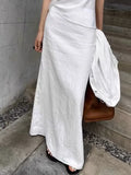 MQTIME  -  Vintage White Linen Maxi Skirt Straight Cotton High Waisted Split Casual Long Skirts for Women Office Lady Summer Skirt