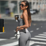 MQTIME  -  New Plaid Lace Flare Pants Sets Patchwork Elegant Women Casual Two Piece Suit Streetwear Sweet Tank Top Autumn Slim Fit Set