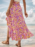 MQTIME  -  Summer Lace Up Slit Asymmetrical Ruffle Floral Skirt for Women Daily Clothing New Style Beach Female Casual Vacation Skirts