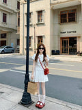 MQTIME  -  Mini Dresses Women Summer 2025 Fashion New Sweet Turn Down Collar Patchwork Pleated Dress Female Casual Party Elegant