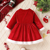 MQTIME  -  0-4Y Little Girls Christmas Party Dress Santa Terry Trim Long Sleeve V-Neck A-Line Velvet Knee Length Dress