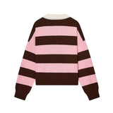  MQTIME  -  Autumn High Street Chic Women Fashion Striped Knitted Sweater Women Long Sleeve Vintage Style Casual Pullover Tops