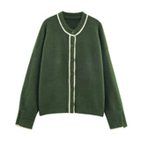  MQTIME  -  Spring Autumn O-neck Cardigan Sweater For Women Long Sleeve Single Breasted Knitted Jacket Casual Lady Street Chic Outwear