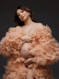 MQTIME  -  Boho Tulle Maternity Cape, Cloud-Style Feathered Overskirt, Flowing Wedding Dress Alternative, Elegant White Baby Bump Cover