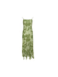 MQTIME  -  French green printed suspender dress for women's summer halo dyed irregular mid length dress