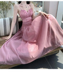 MQTIME  -  Women Summer Pink Backless Elastic Strap Long Beach Dress robe elegante femme boho dress vestidos платье высокое качество