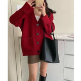 MQTIME  -  New Collection Women's Sweaters and Pullovers V Neck Button Front Patch Pockets Long Sleeve Oversized Top Woman Daily Wear