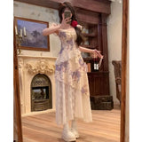 MQTIME  -  Summer Off Shouler Camisole Dress For Women Short Sleeve Patchwork Floral Lace Ruffles Dress Irregular Fairy Long Party Dress