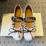 MQTIME  -  Ins style Fashion Pleated Bowknot Ruffle Women Ballet Flats Spring Summer Soft Leather Mary Janes Walking Loafers Casual Shoes