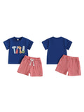 MQTIME  -  Adorable Baby Boys Summer Outfits with Cute Animal Embroidery Short Sleeves T-Shirt and Comfortable Plaid Shorts - 2 Piece