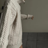MQTIME  -  Warm Zipper High Collar Fried Dough Twists Sweater Loose Casual Pullover Knitted Long Sleeve Top Versatile Simple Women's Wear
