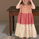 MQTIME  -  New Summer Baby Girls Patchwork Dress Short Sleeve Cotton Printed Toddlers Kids Loose Casual Vacation Dresses