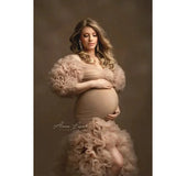 MQTIME  -  High Slit Prom Dresses Ruffles Maternity Robes for Photo Shoot Female Pregnant Mermaid Evening Gowns Customise