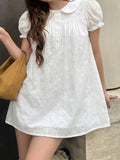 MQTIME  -  Sweet Cute Jacquard Peter Pan Collar Short Sleeve Loose Casual Short Dresses