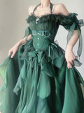 MQTIME  -  Green Flower Wedding Dress Cos Op Dress Lolita Heavy Industry Trail Puffy Princess Dress Lolita Cosplay Passionate Dress Set