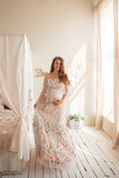 MQTIME  -  Embroidered Floral Bride Maternity Dress for Photoshoot Wedding Guest Baby Shower Pregnancy Dress Robes for Women