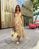 MQTIME  -  New 2024 Casual Tassels Women Dresses Strap V Neck Elegent Long Dress High Street Irregular Skirt Fashion Dress Famle Clothing