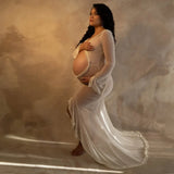 MQTIME  -  Maternity Dresses Photoshoot Outfit Long Sleeve Ruffle Showing Belly Baby Shower Dress Woman Pregnancy Clothes Photography Party