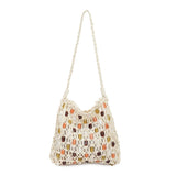 MQTIME  -  Women's Small Rope-Woven Bead Drawstring Handbags Daily Beach Casual Hobo Shoulder Bag Summer Crossbody Bags