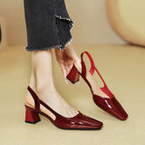 MQTIME  -  New Square Head Red Coarse Heel French Strap Top Sandals for Women in Summer