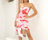  MQTIME  -  Spring and Summer Women's Printed Sexy Trendy Low Cut Hip Hugging Slimming Dress