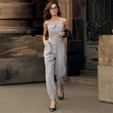 MQTIME  -  Women's Spring New Elegant Temperament Sleeveless Mid-Rise Jumpsuit Off-the-Shoulder Legion Tapered Pants
