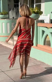 MQTIME  -  Fashion Striped Halter Dress Women Elegant Sleeveless Backless Irregular Hem Midi Dresses Summer Lady Vacation Robes